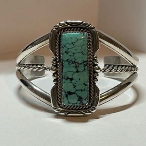 Vintage Sterling Silver Navajo Native Turquoise Cuff Bracelet